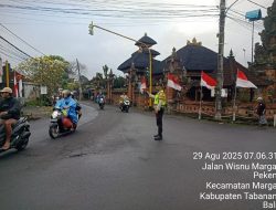 Cegah Kemacetan Polsek Marga Gelar Strong Point Pagi Sepanjang Jalan Wisnu Marga